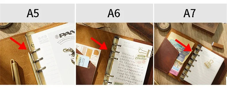 Leather Journal Planner Multifunctional Handmade Notebook Retro Metal Spiral Diary Rope Travel Note Book School Office A5 A6 A7