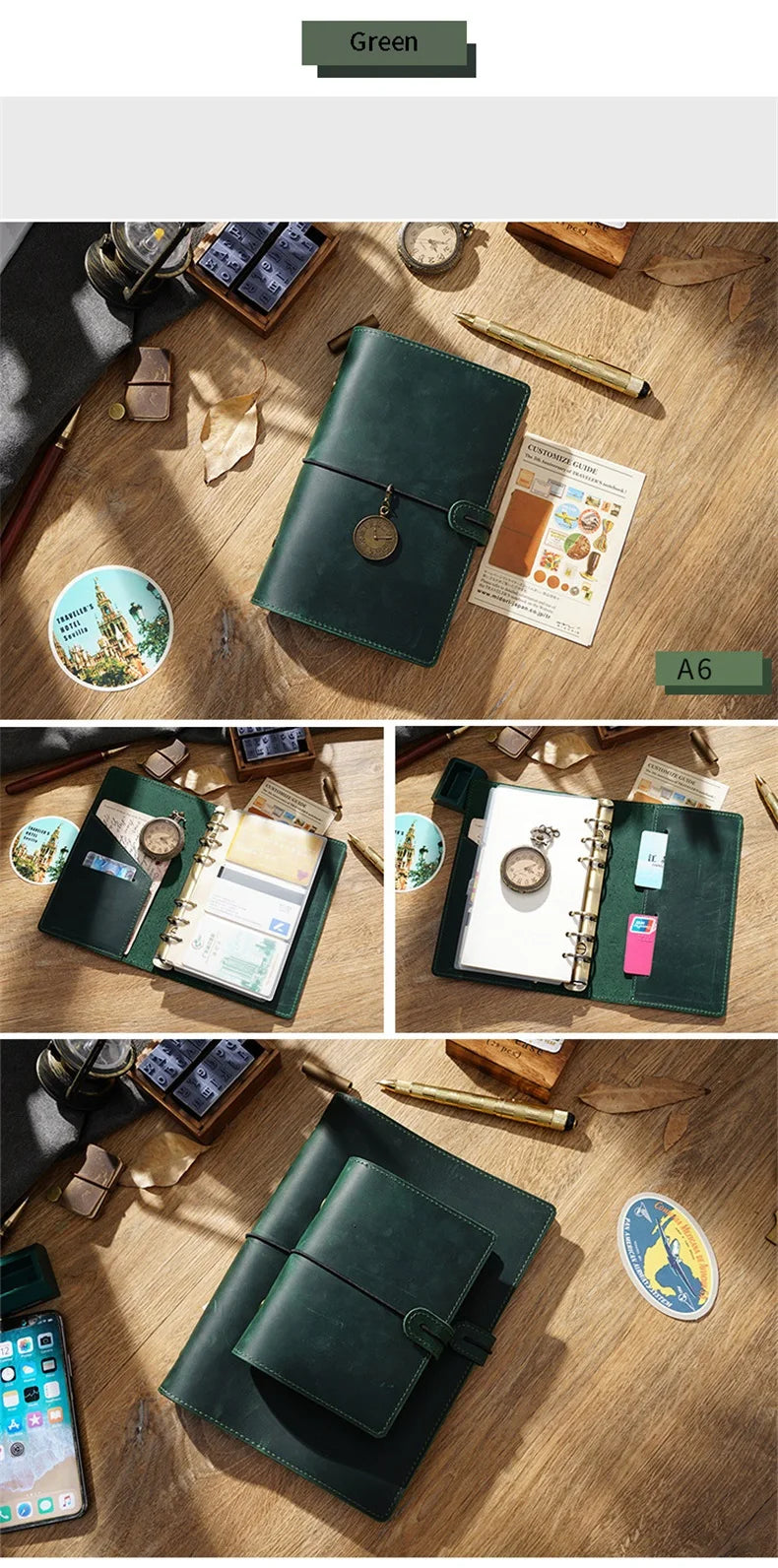 Leather Journal Planner Multifunctional Handmade Notebook Retro Metal Spiral Diary Rope Travel Note Book School Office A5 A6 A7