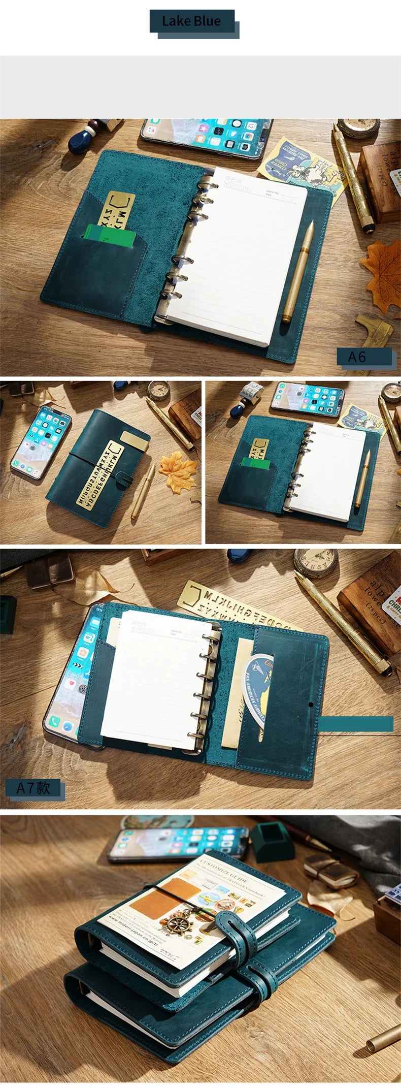 Leather Journal Planner Multifunctional Handmade Notebook Retro Metal Spiral Diary Rope Travel Note Book School Office A5 A6 A7