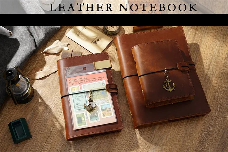 Leather Journal Planner Multifunctional Handmade Notebook Retro Metal Spiral Diary Rope Travel Note Book School Office A5 A6 A7