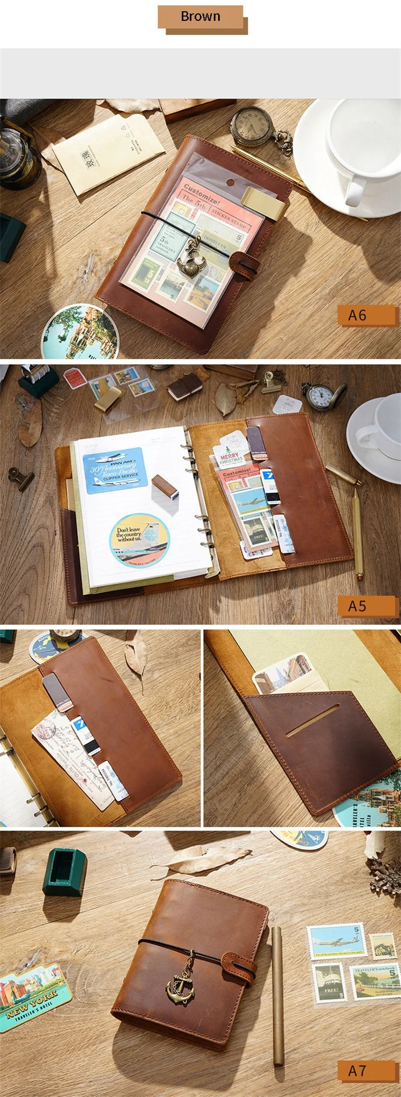 Leather Journal Planner Multifunctional Handmade Notebook Retro Metal Spiral Diary Rope Travel Note Book School Office A5 A6 A7