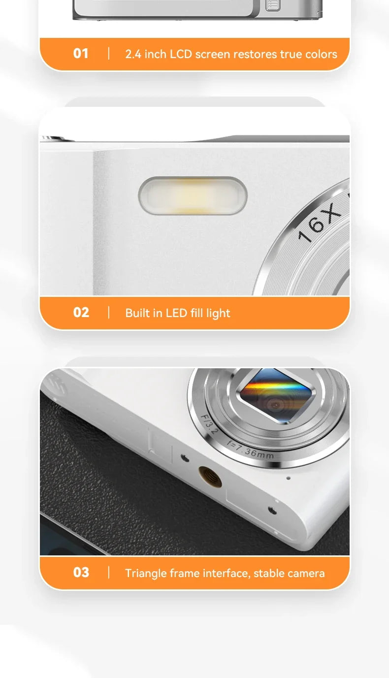 Digital Camera 16x CCD Digital Camera Beauty Campus Student Entry-level Polaroid Gift Dual Lens Video Recorder 64G Card Reader