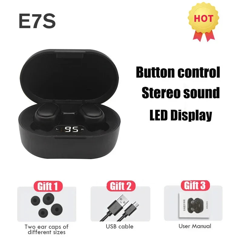 TWS E7S Bluetooth Earphones Wireless Headphones Headset with Mic HiFi Stereo Sport Noise Cancelling Mini Earbuds For Smartphones