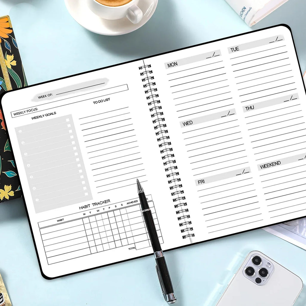 52 Weeks Weekly Planner Notebook A5 Undated Spiral Agenda Daily Student Schedules Journal Stationery Office School Supplies