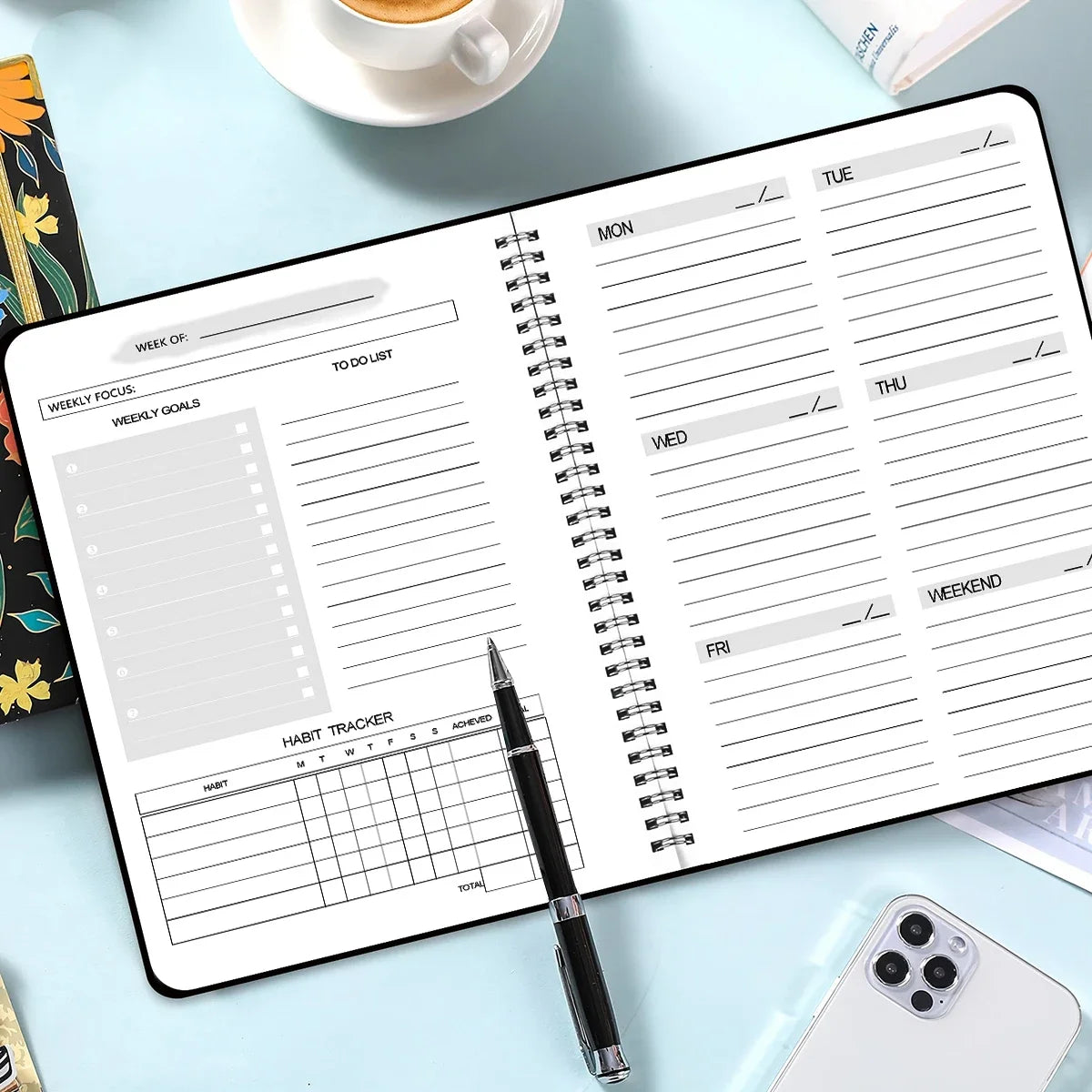 52 Weeks Weekly Planner Notebook A5 Undated Spiral Agenda Daily Student Schedules Journal Stationery Office School Supplies