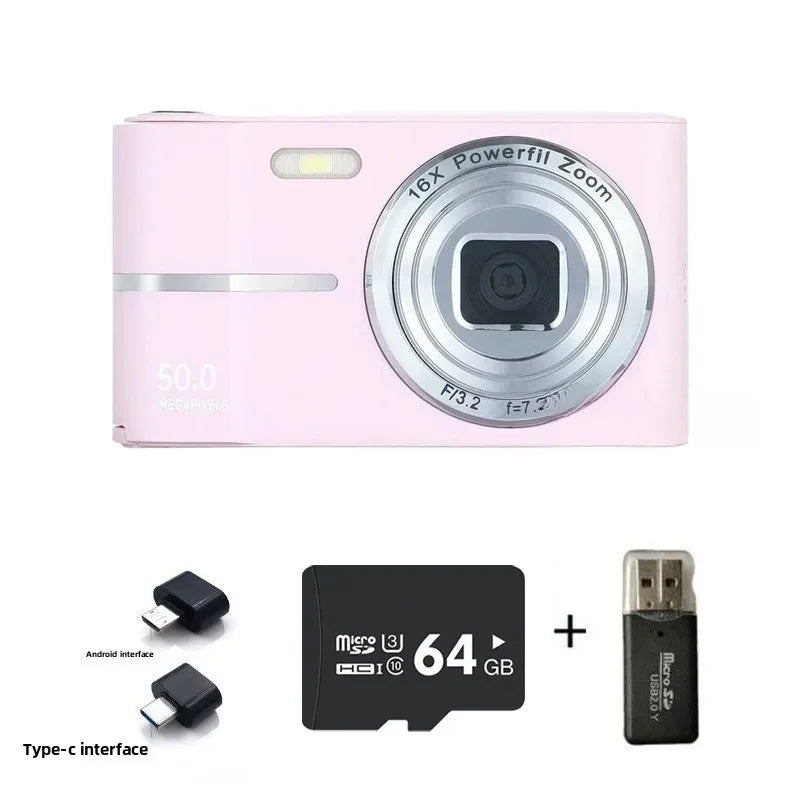 Digital Camera 16x CCD Digital Camera Beauty Campus Student Entry-level Polaroid Gift Dual Lens Video Recorder 64G Card Reader