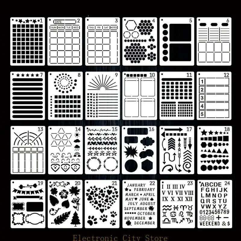 24PCS Planner Stencils Journal Templates DIY Drawing Templates for DIY Notebook Scrapbook Diary Calendar 5 x 7 Inch HU8D
