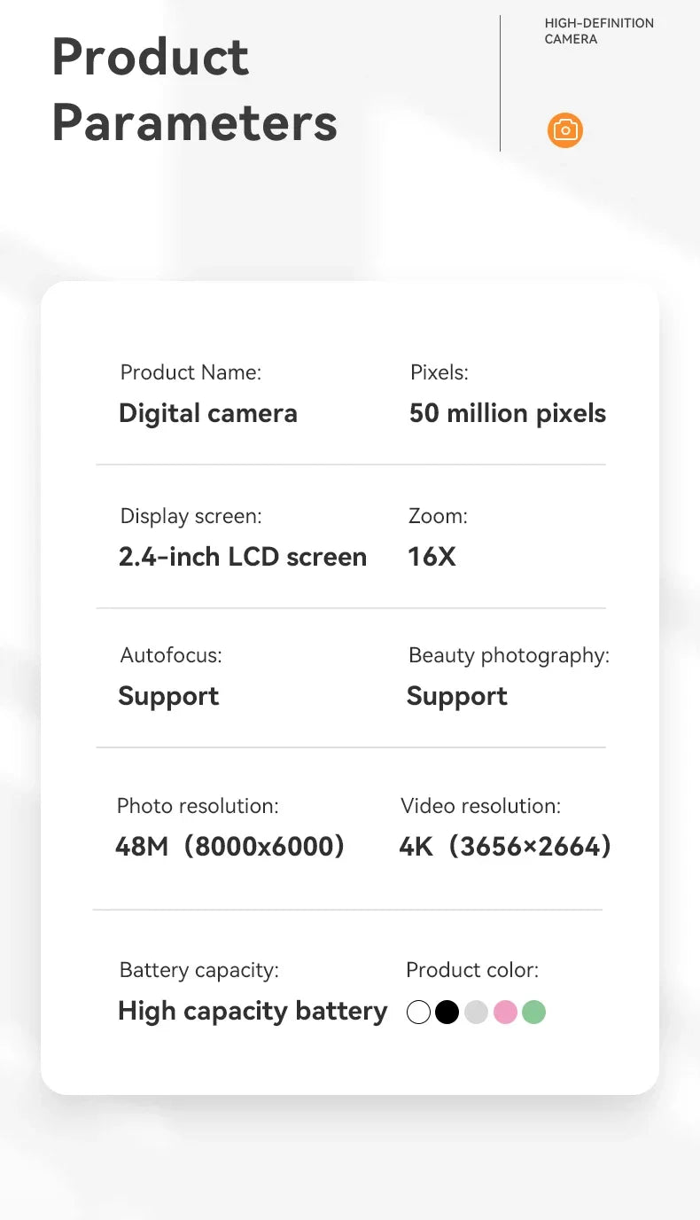 Digital Camera 16x CCD Digital Camera Beauty Campus Student Entry-level Polaroid Gift Dual Lens Video Recorder 64G Card Reader
