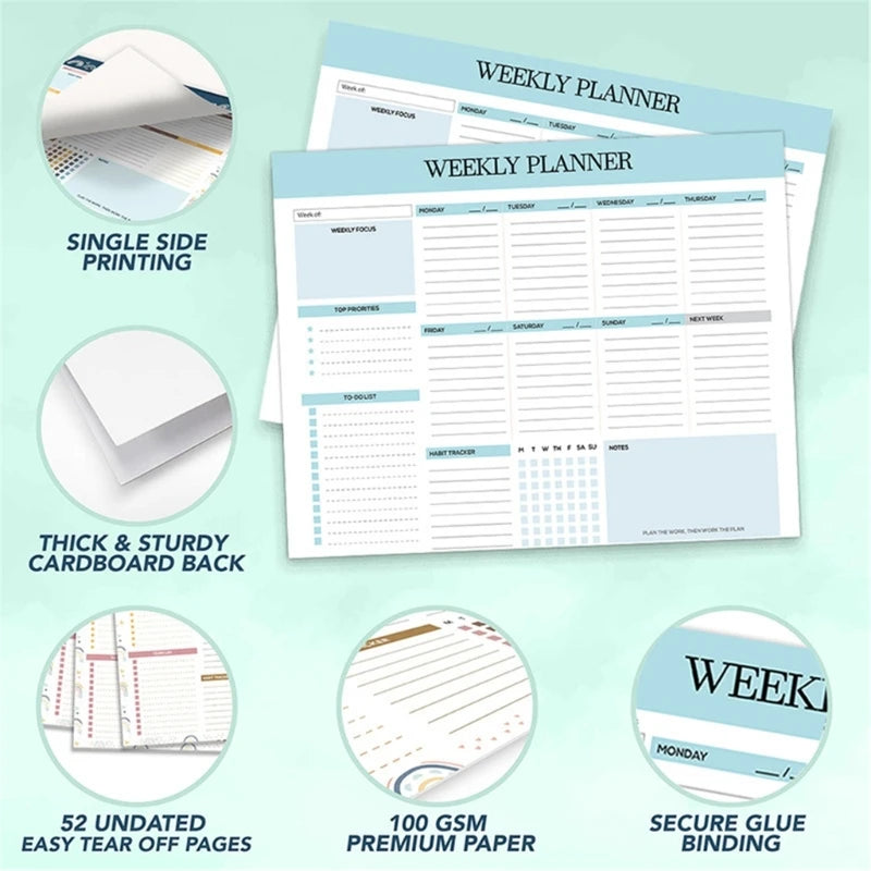 Weekly Planner Notebook Coil-binding Weekly Academic Planner 52 Week Journal Notebook Weekly Planner 104 Page Undated