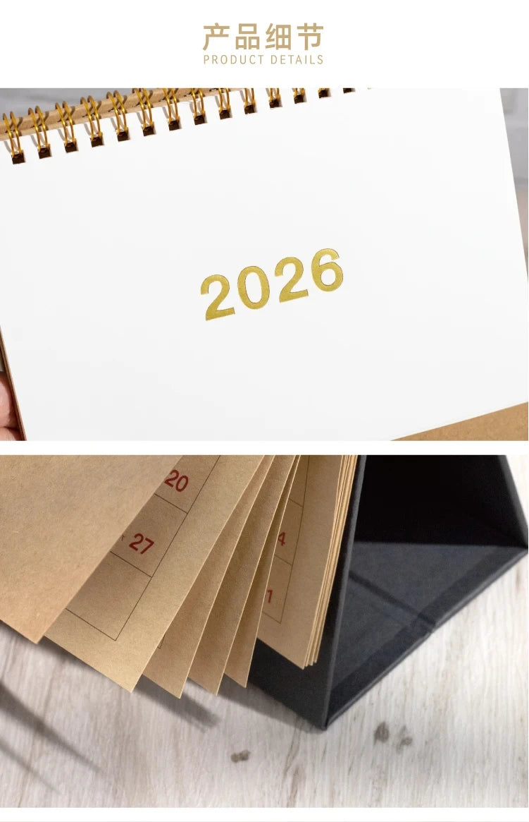Journal GO Portable Simplified Standing Calendar 2026 Page Flip Desktop Ornament Check-in Planner Calendar School Office Supply