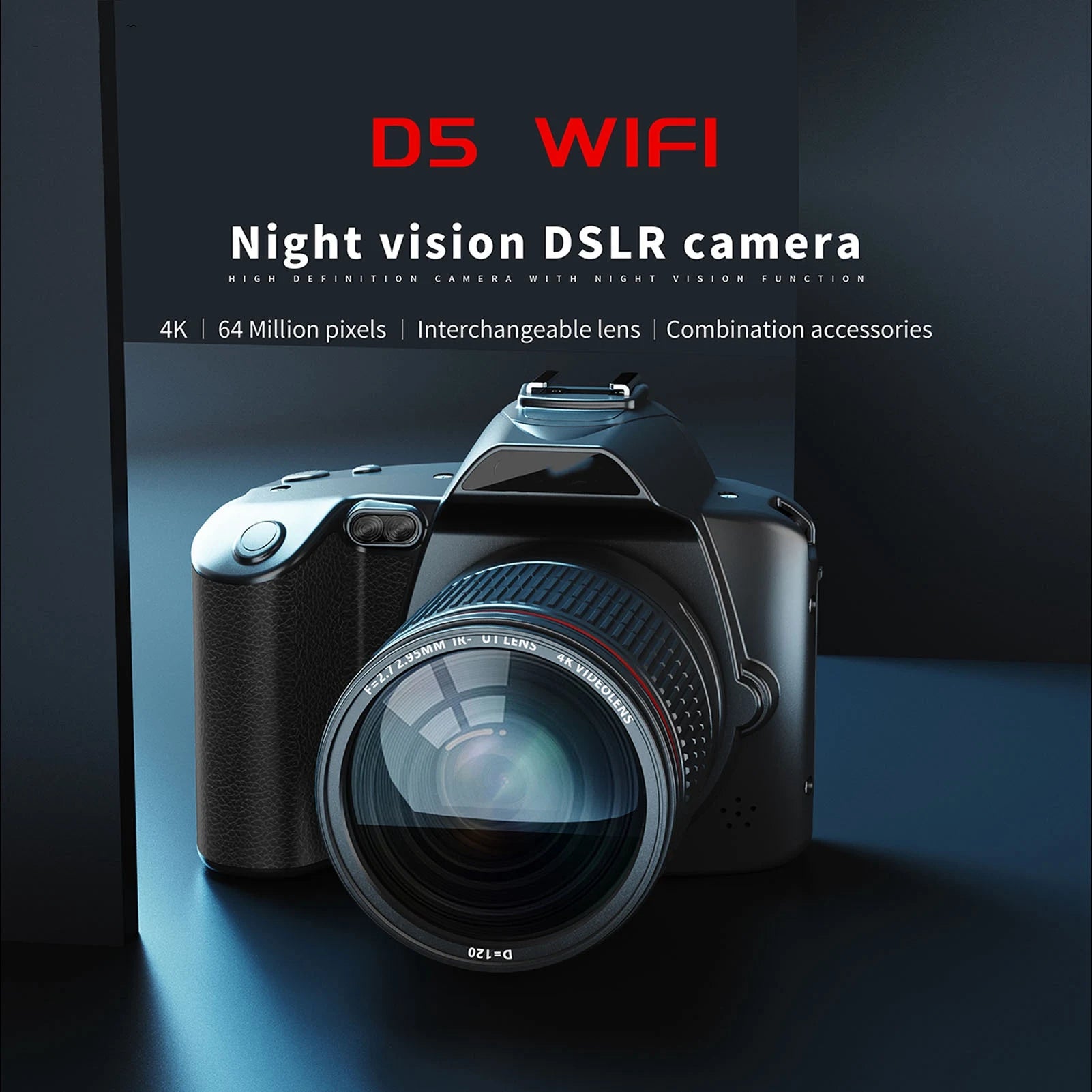 Digital Camera IR Night Vision Travel Digital Camera 3 Inch  Color Display 16X Digital Zoom WiFi HD 4K 64MP for Photography