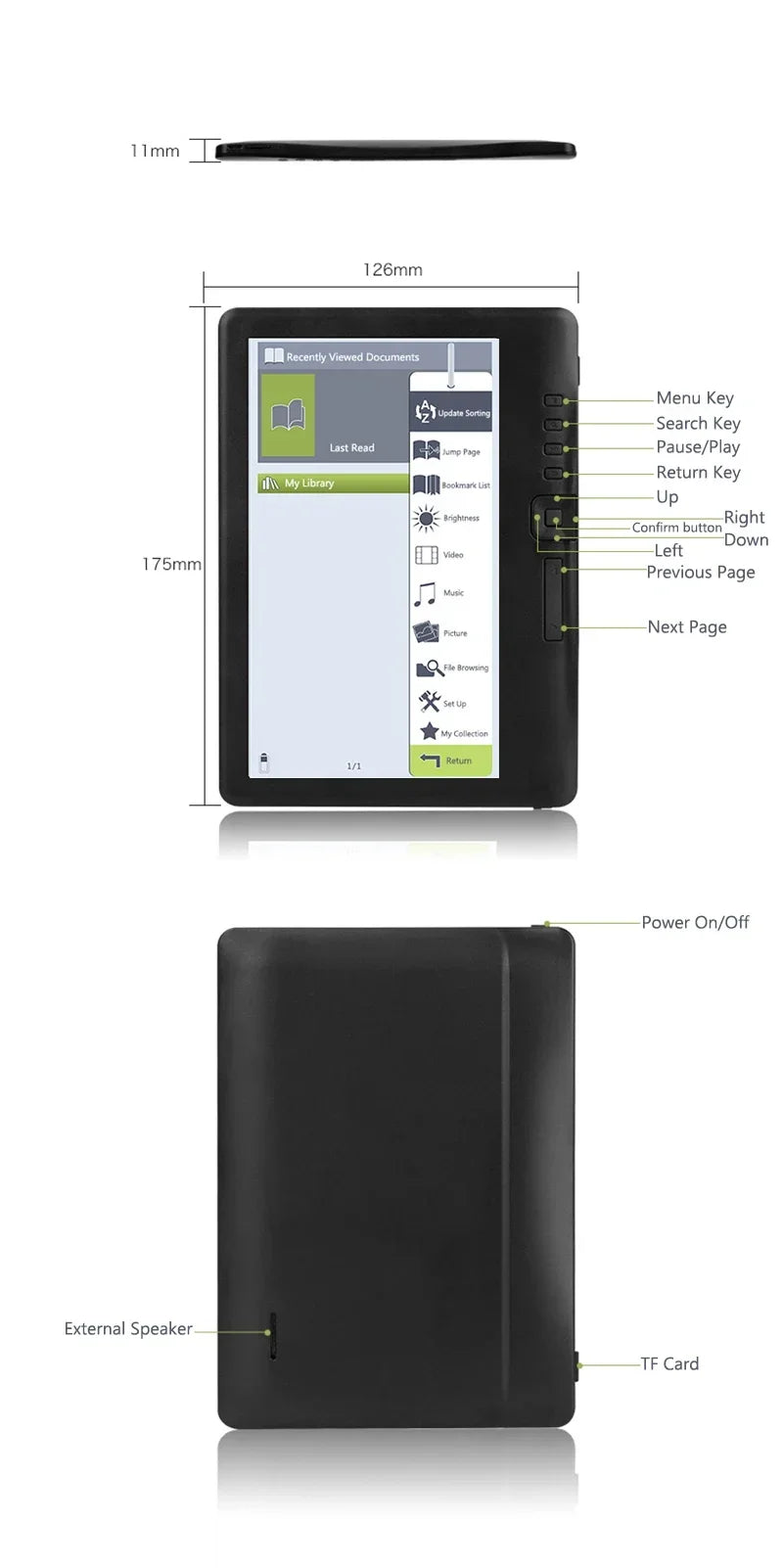Portable 7inch Ebook Reader Colorful Screen Supports Memory Card Digital Book Read E‑book E‑book Reader e-Book Readers 4/8/10GB
