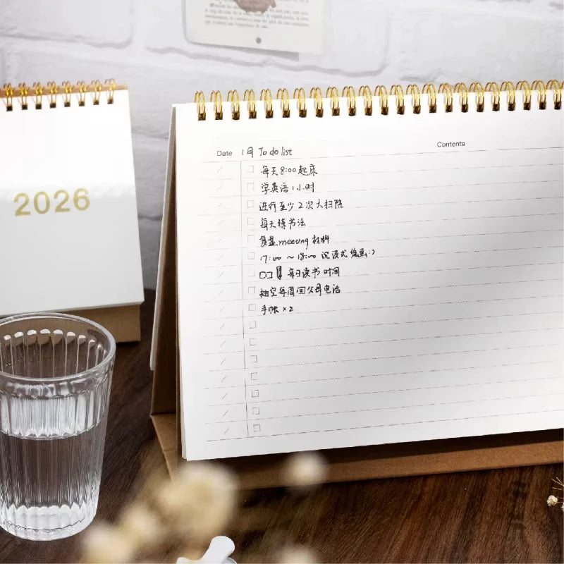 Journal GO Portable Simplified Standing Calendar 2026 Page Flip Desktop Ornament Check-in Planner Calendar School Office Supply