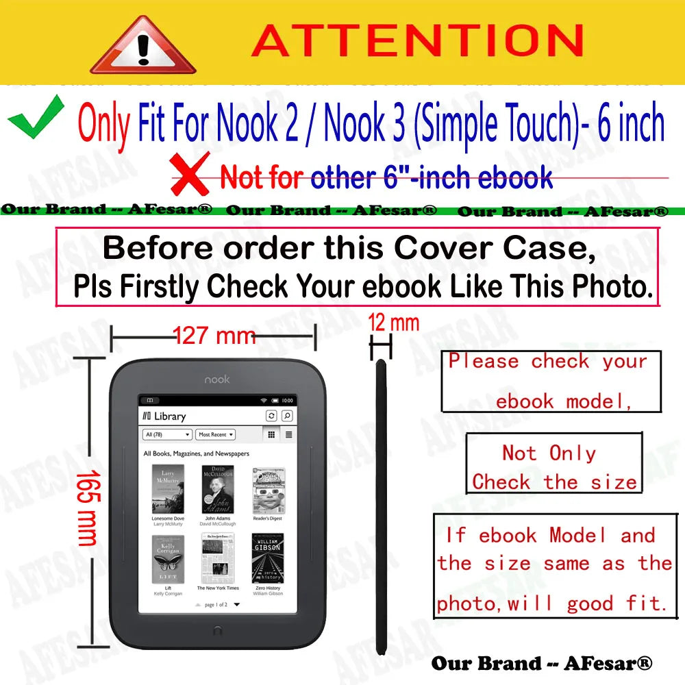 Book Case Cover for Barnes& Noble Nook 2 Touch Ereader Ebook Folio Flip Case Pocket Pouch Nook 3 Simple Bag