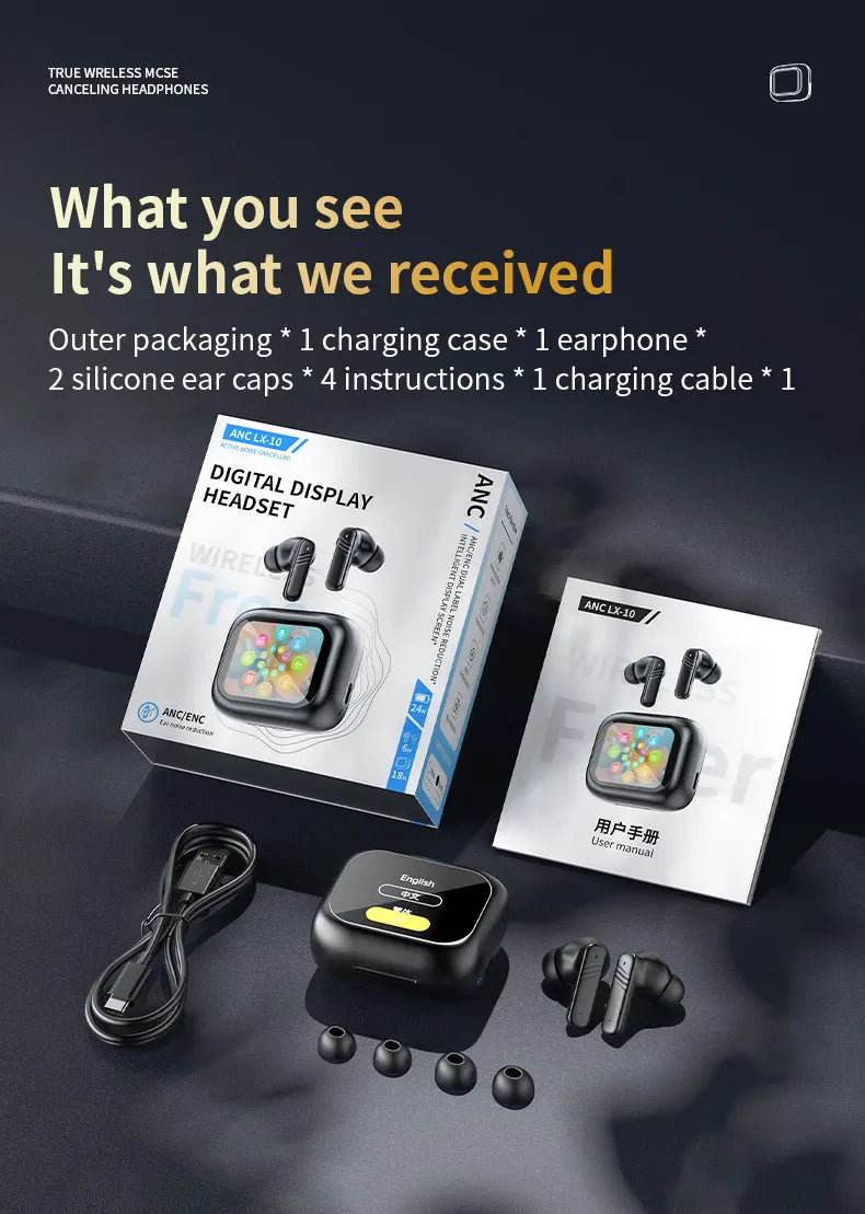 2025 New Wireless Earbuds With Touch Screen In-Ear Earphone ANC Noise Cancellation Long Battery ENC Compatible With IOS Android