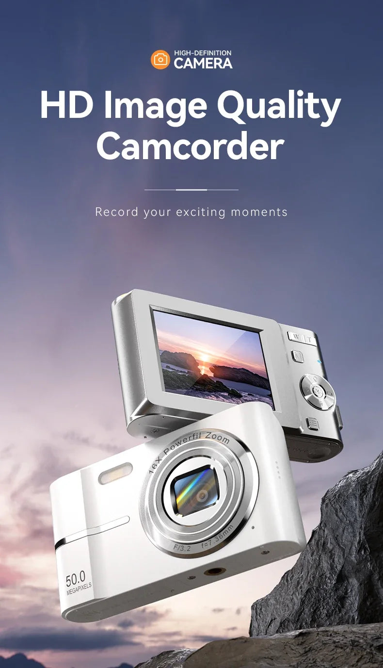 Digital Cameras1080P Camera 44MP Camera Portable Compact Camera with 2.4 Inch LCD Screen16x Digital Zoom, 32G Micro Memory Card