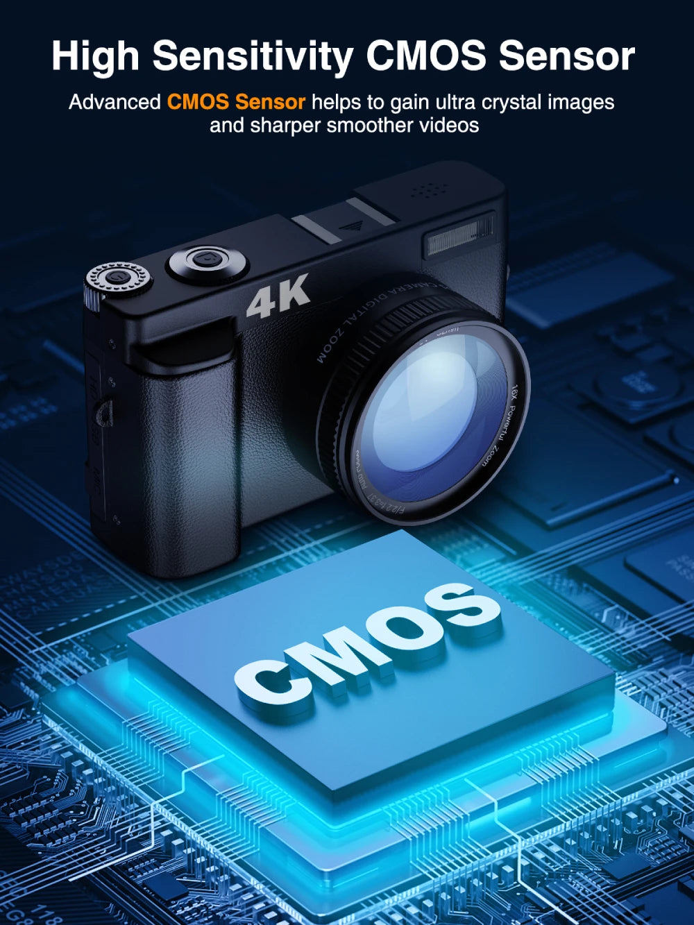 4K Digital Camera for Photography and Video Autofocus Anti-Shake, 48MP Vlogging Camera with SD Card, 3'' 180° Flip Screen