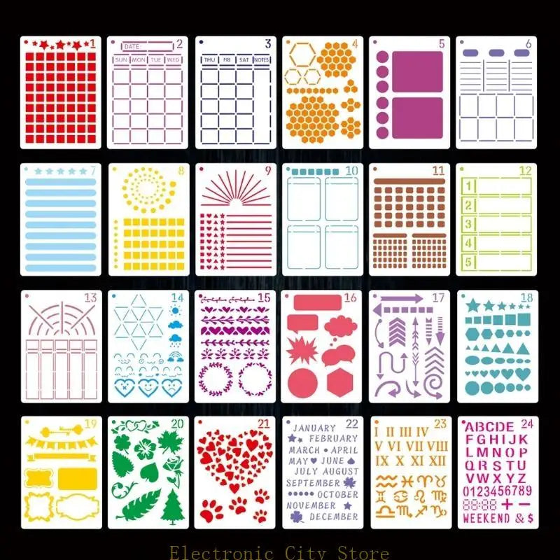 24PCS Planner Stencils Journal Templates DIY Drawing Templates for DIY Notebook Scrapbook Diary Calendar 5 x 7 Inch HU8D