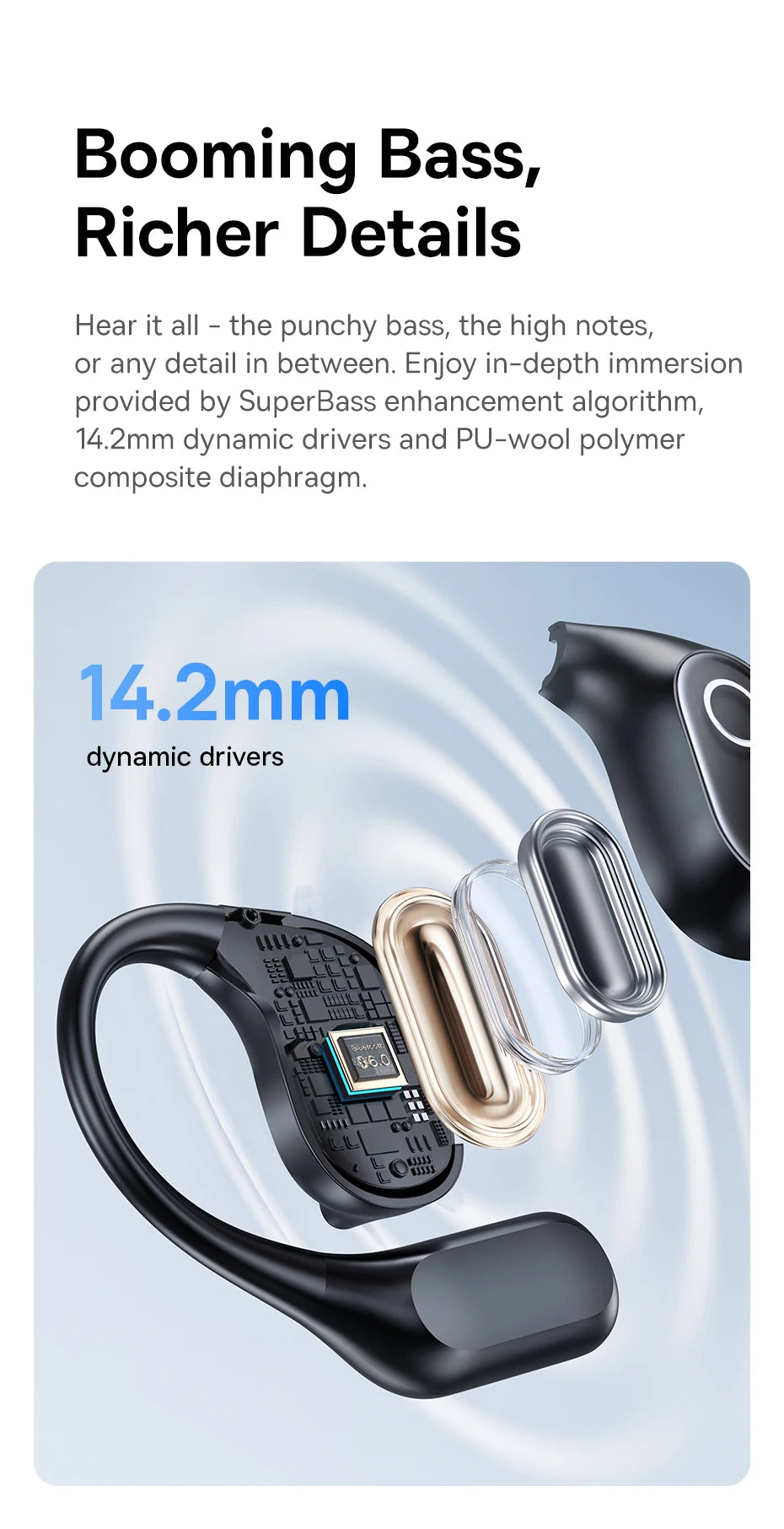 Baseus Eli 2i Fit Open-Ear Earphones True Wireless Bluetooth 6.0 Ear Hooks Headphones IPX5 Waterproof Sports Earbuds Bass Boost