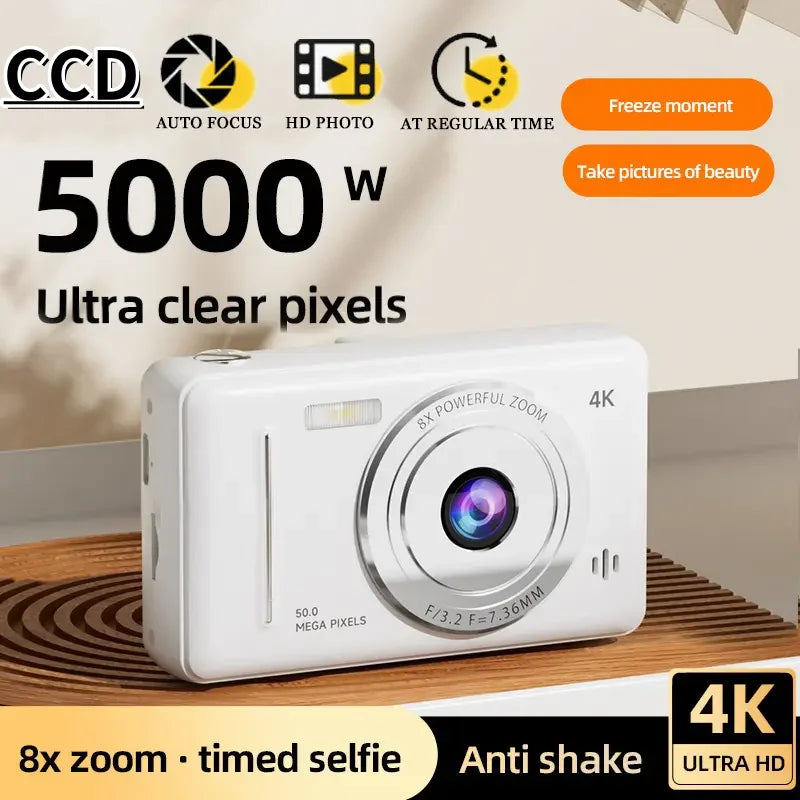 4K Digital Camera 5000W Pixel Retro CCD Portable Card Camera Entry-level Camera Dual Camera Flash 50 Million Pixels Auto Focus