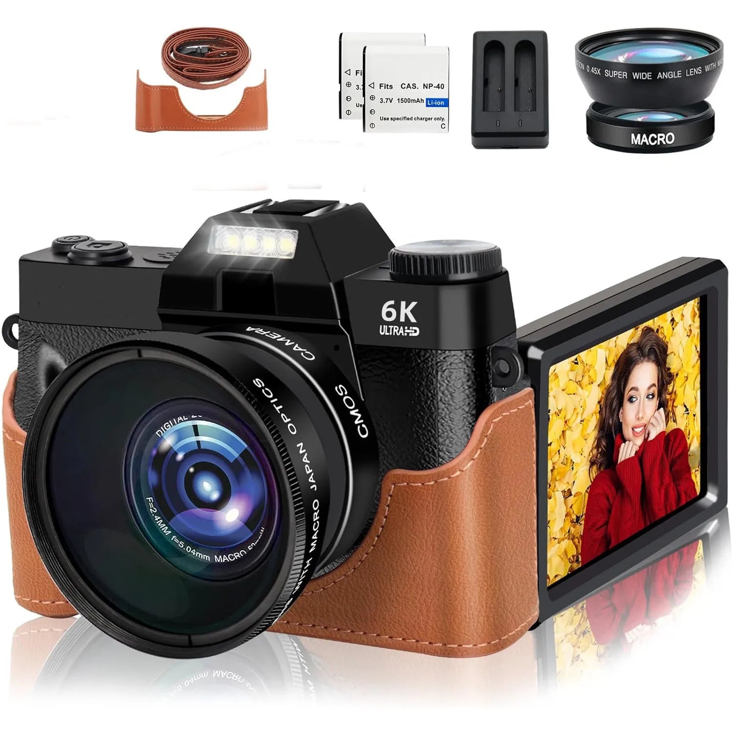 6K Digital Camera for Photography 16X Digital Zoom WiFi Video Cameras 64MP Autofocus YouTube Vlog Camcorder with 3'' Flip Screen