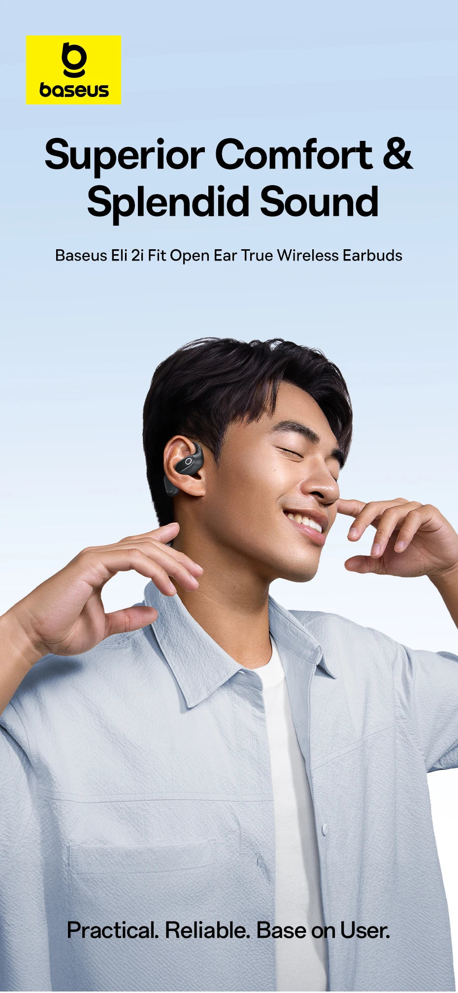 Baseus Eli 2i Fit Open-Ear Earphones True Wireless Bluetooth 6.0 Ear Hooks Headphones IPX5 Waterproof Sports Earbuds Bass Boost