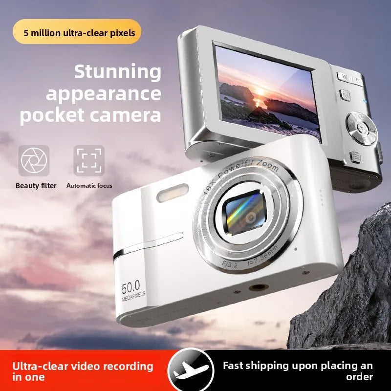 Digital Camera 16x CCD Digital Camera Beauty Campus Student Entry-level Polaroid Gift Dual Lens Video Recorder 64G Card Reader