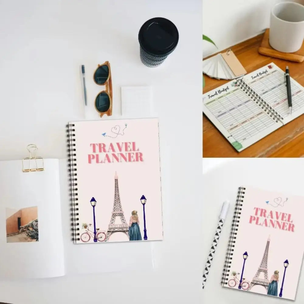 Travelers Journals Travel Planner Notebook Student Stationary Thick Paper Spiral-Bound Travel Planner Pink Hardcover
