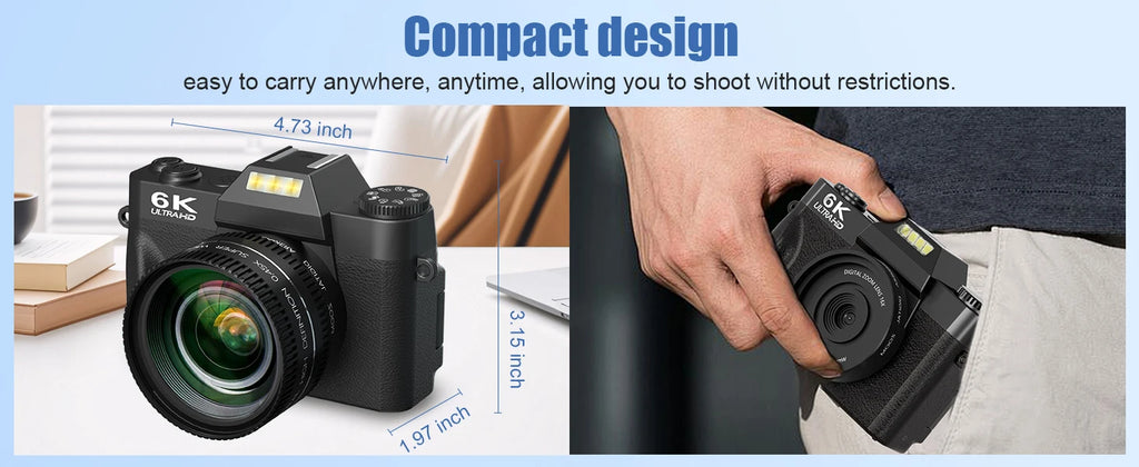 6K Digital Camera for Photography 16X Digital Zoom WiFi Video Cameras 64MP Autofocus YouTube Vlog Camcorder with 3'' Flip Screen