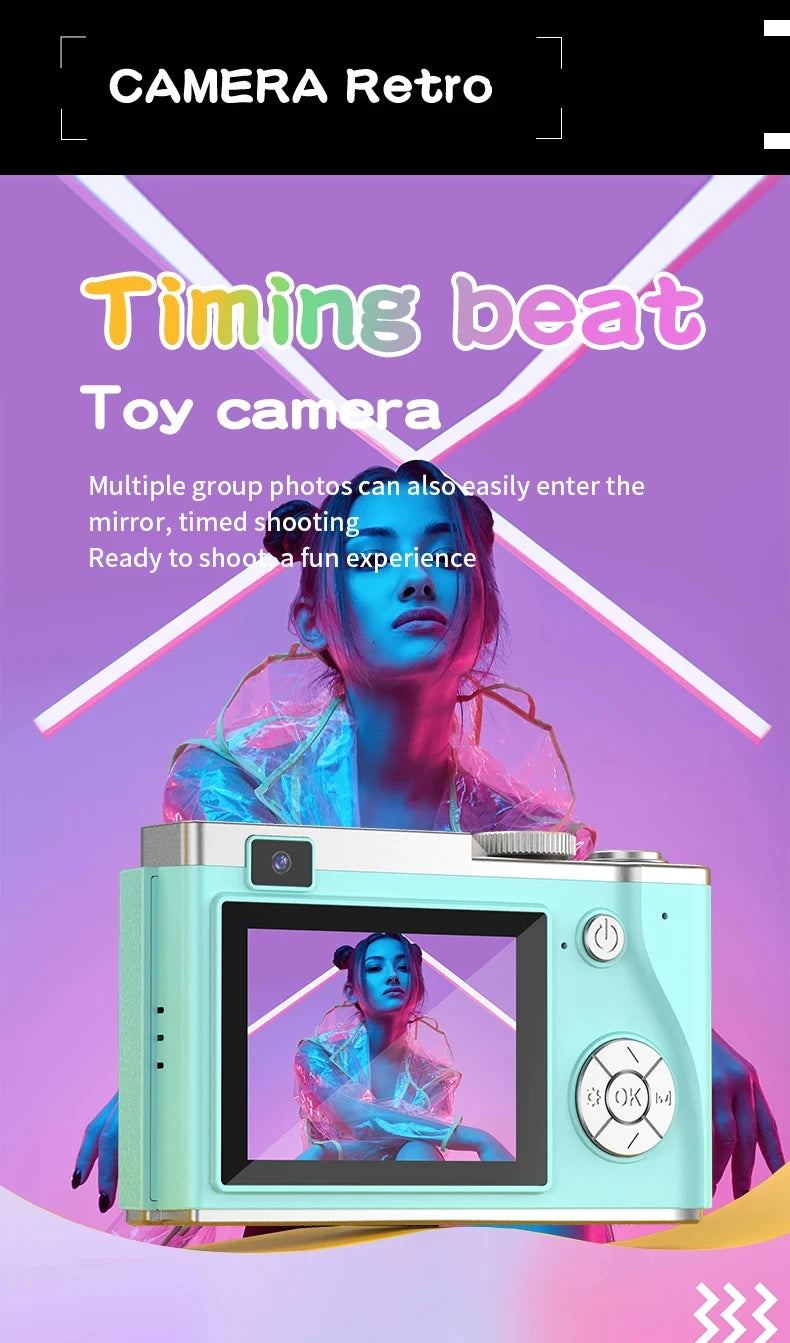 Digital Camera 4K HD Kid Camera 48MP Autofocus Vlogging Camera 2.4 inch Retro Fashion Portable Video Camcorder for Beginners