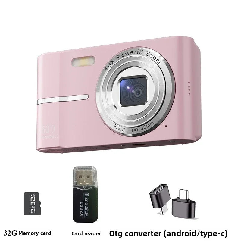 Digital Camera 16x CCD Digital Camera Beauty Campus Student Entry-level Polaroid Gift Dual Lens Video Recorder 64G Card Reader