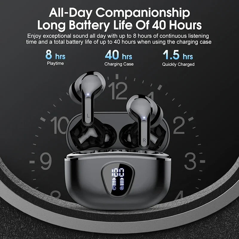 BT5.4 Wireless Ear Buds with LED Display HiFi Stereo Ear Buds with 48H Play Time ENC Noise Cancelling Headphones IP7 Earphones