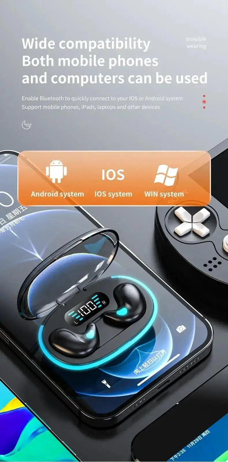 X55 Bluetooth Wireless Headphones Earbuds Ear Hooks Bluetooth Earphones Bass Noise Reduction Earbuds HiFi Stereo Headsets