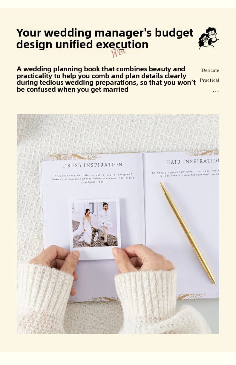 Hardcover Wedding Planner - 164-Page 100GSM Organizer for Brides, School & Holidays, Portable Checklist Journal