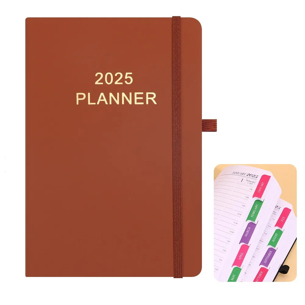 Schedule Journal 2025 Planner Notebook Efficiency Daily Planner Reminder Calendar Notebook PU with Straps Diary Book Student