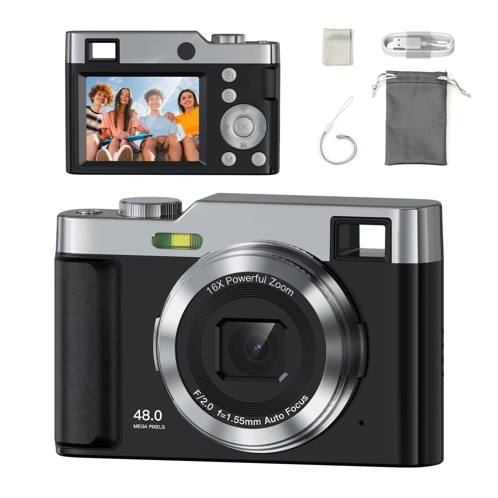 Digital Camera Camera Digital Point and Shoot Camera with 16X Zoom Anti Shake Portable Compact Camera for Teens Adult Beginner