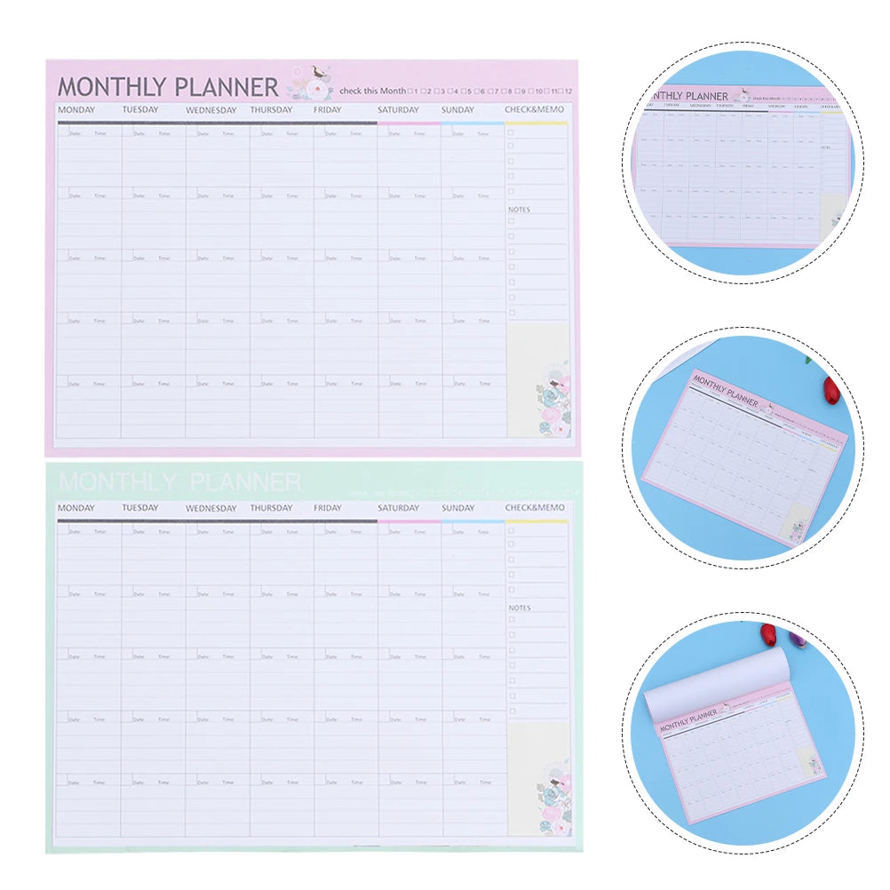Monthly Planner 2 Books Daily Planners Notepad Carry Work Portable A4 Size Task Scheduling Weekly Spread Undated Pages Thick