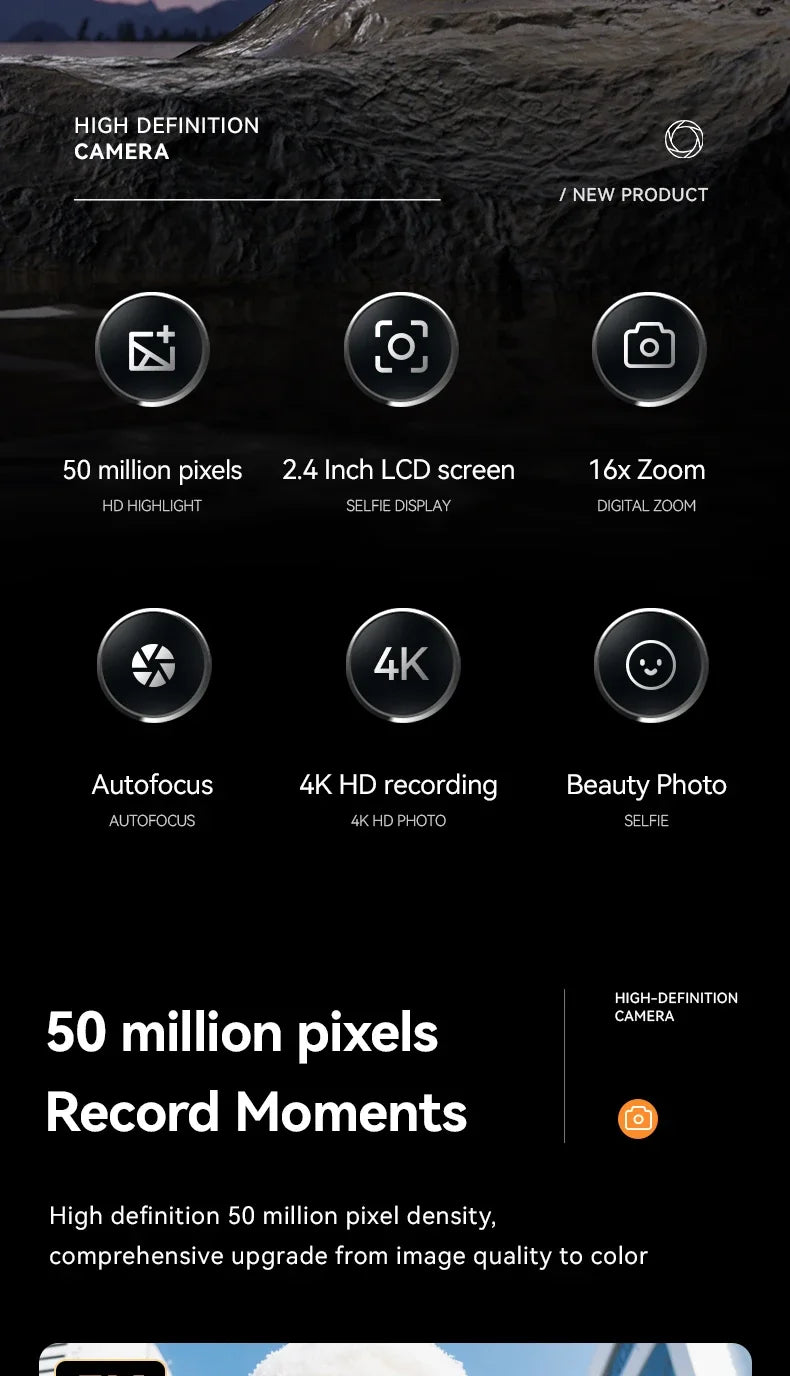 Digital Camera 16x CCD Digital Camera Beauty Campus Student Entry-level Polaroid Gift Dual Lens Video Recorder 64G Card Reader