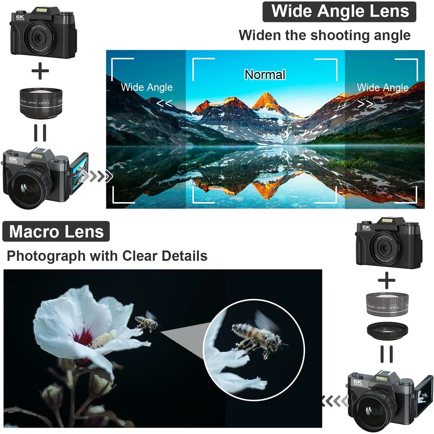 6K Digital Camera for Photography 16X Digital Zoom WiFi Video Cameras 64MP Autofocus YouTube Vlog Camcorder with 3'' Flip Screen