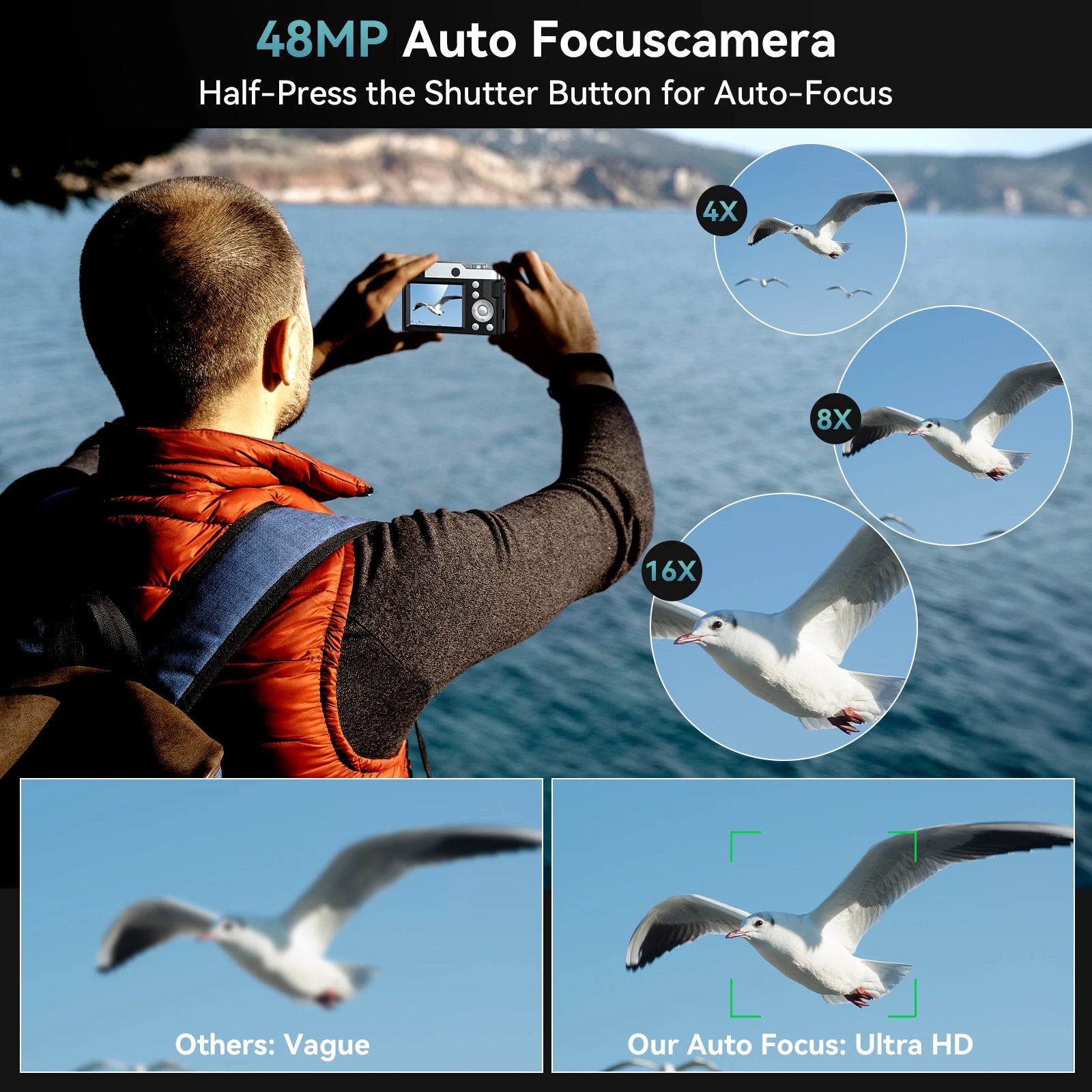 Digital Camera Camera Digital Point and Shoot Camera with 16X Zoom Anti Shake Portable Compact Camera for Teens Adult Beginner