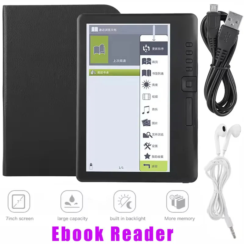 Portable 7inch Ebook Reader Colorful Screen Supports Memory Card Digital Book Read E‑book E‑book Reader e-Book Readers 4/8/10GB