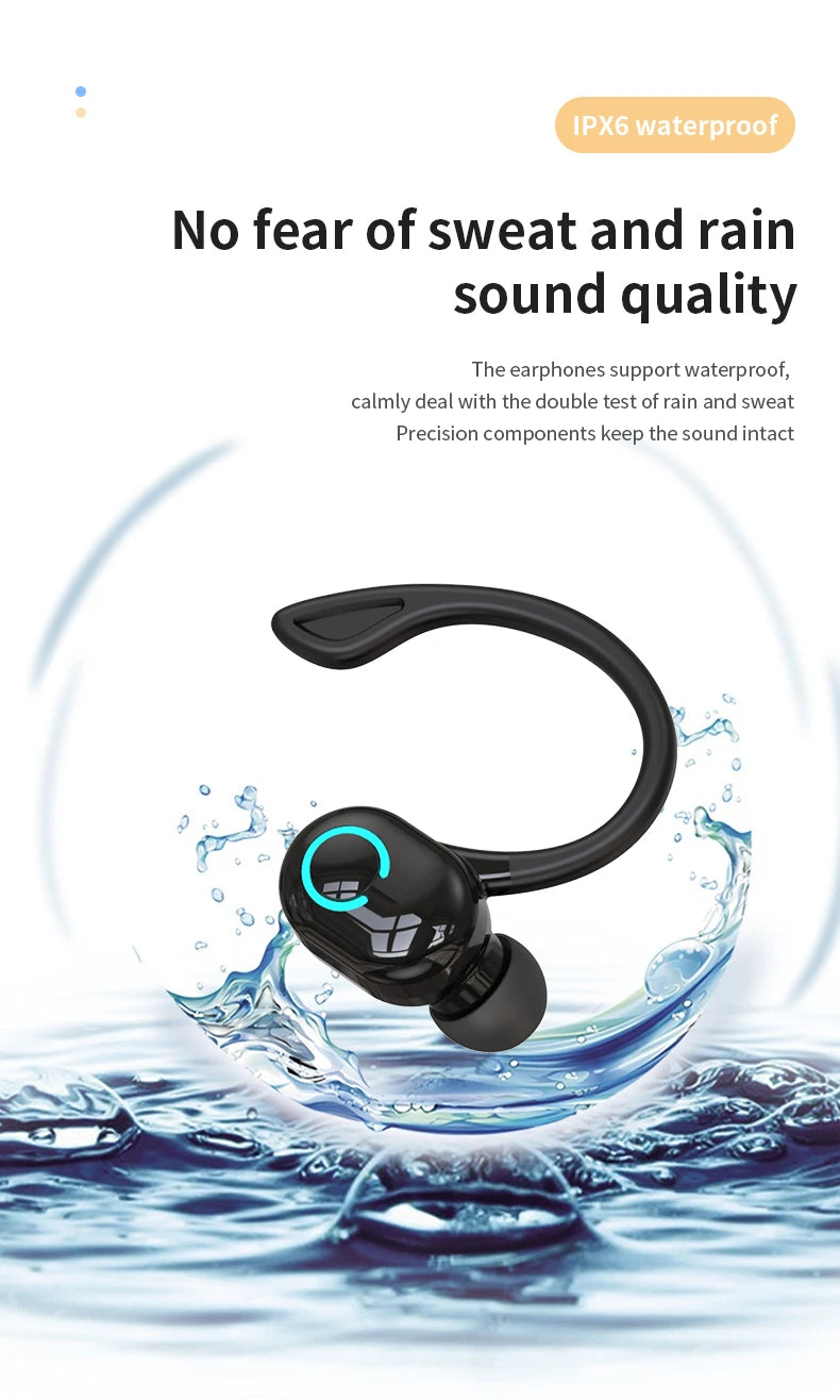 Wireless Bluetooth Earphones HIFI Bass With HD MIC Ear-Hook Earbuds Noise Cancelling Life Waterproof Game Sports Music Headsets