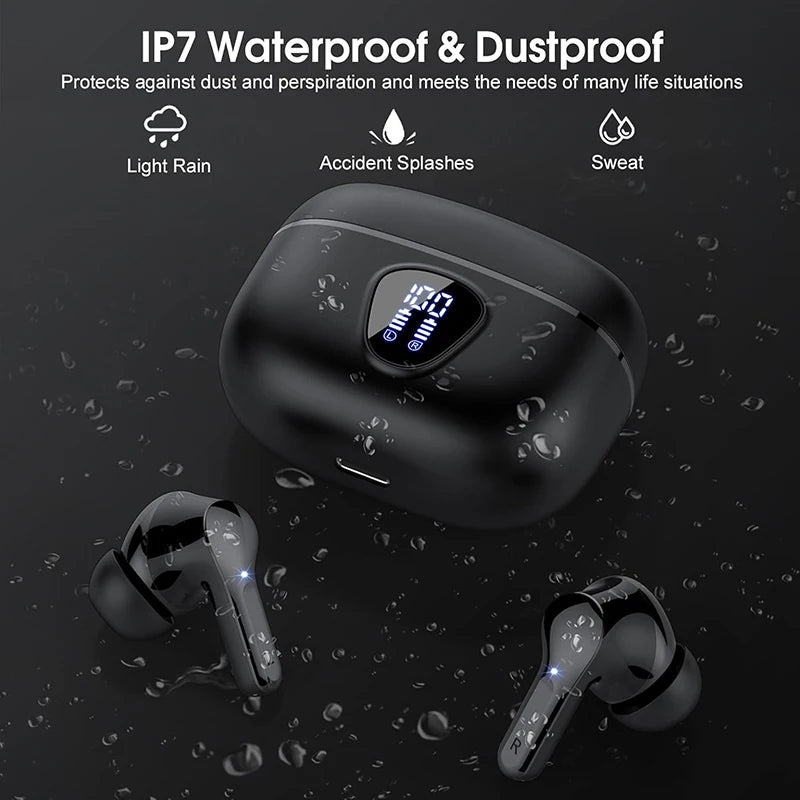 BT5.4 Wireless Ear Buds with LED Display HiFi Stereo Ear Buds with 48H Play Time ENC Noise Cancelling Headphones IP7 Earphones
