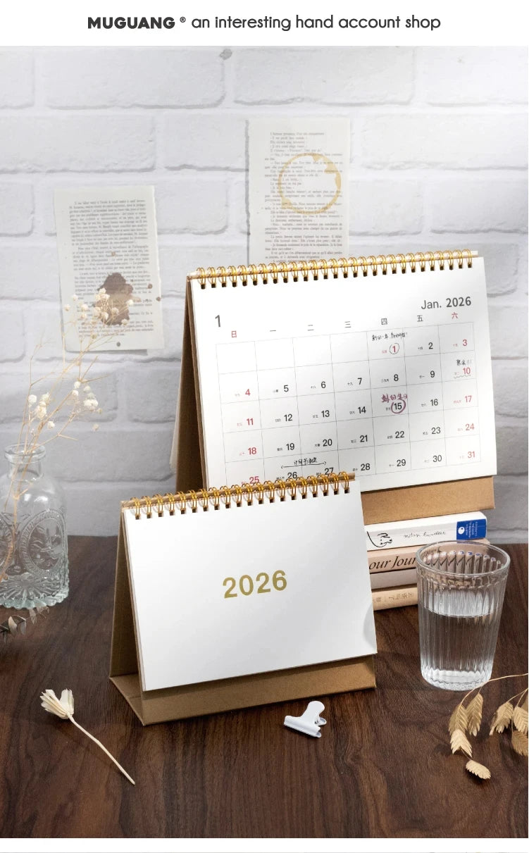 Journal GO Portable Simplified Standing Calendar 2026 Page Flip Desktop Ornament Check-in Planner Calendar School Office Supply