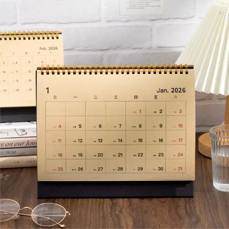 Journal GO Portable Simplified Standing Calendar 2026 Page Flip Desktop Ornament Check-in Planner Calendar School Office Supply