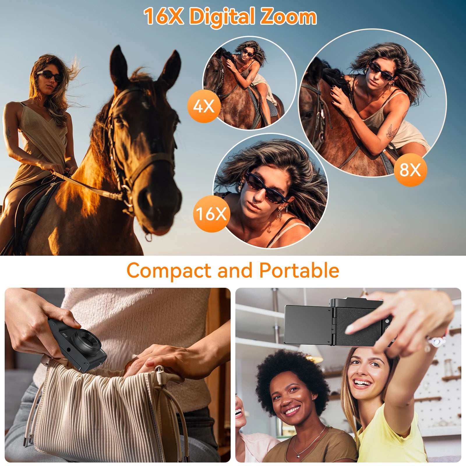 4K Digital Camera for Photography Autofocus 16x Zoom Camera with 32GB Card 2.8" 180°Flip Screen Compact Travel Camera for Teen