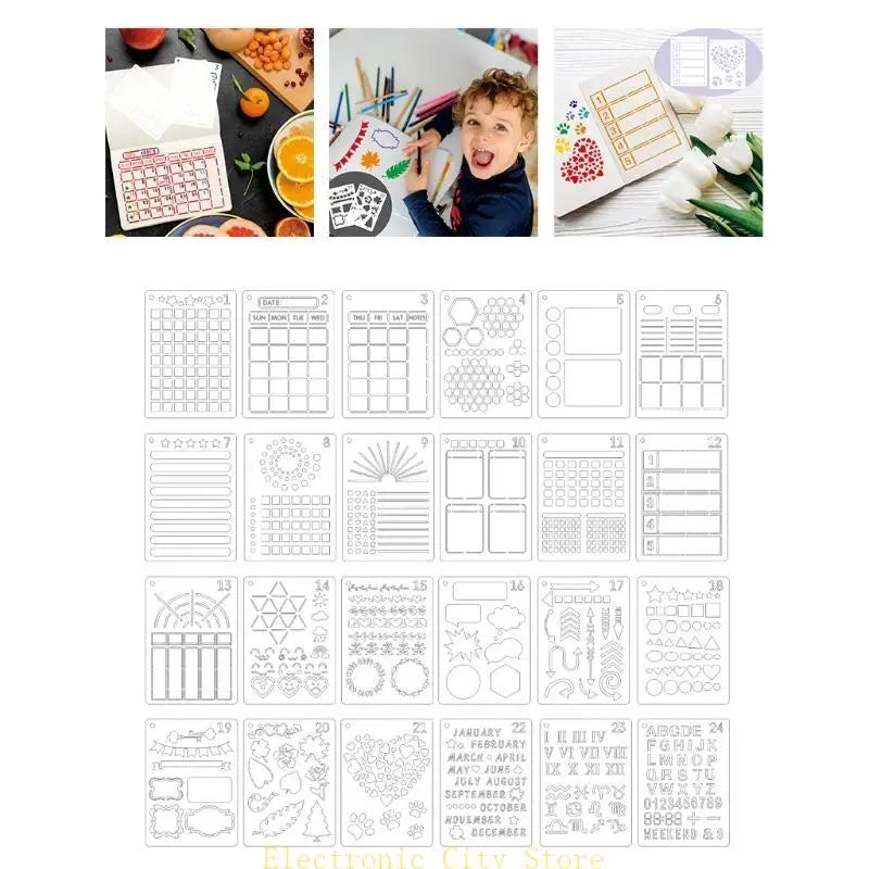 24PCS Planner Stencils Journal Templates DIY Drawing Templates for DIY Notebook Scrapbook Diary Calendar 5 x 7 Inch HU8D