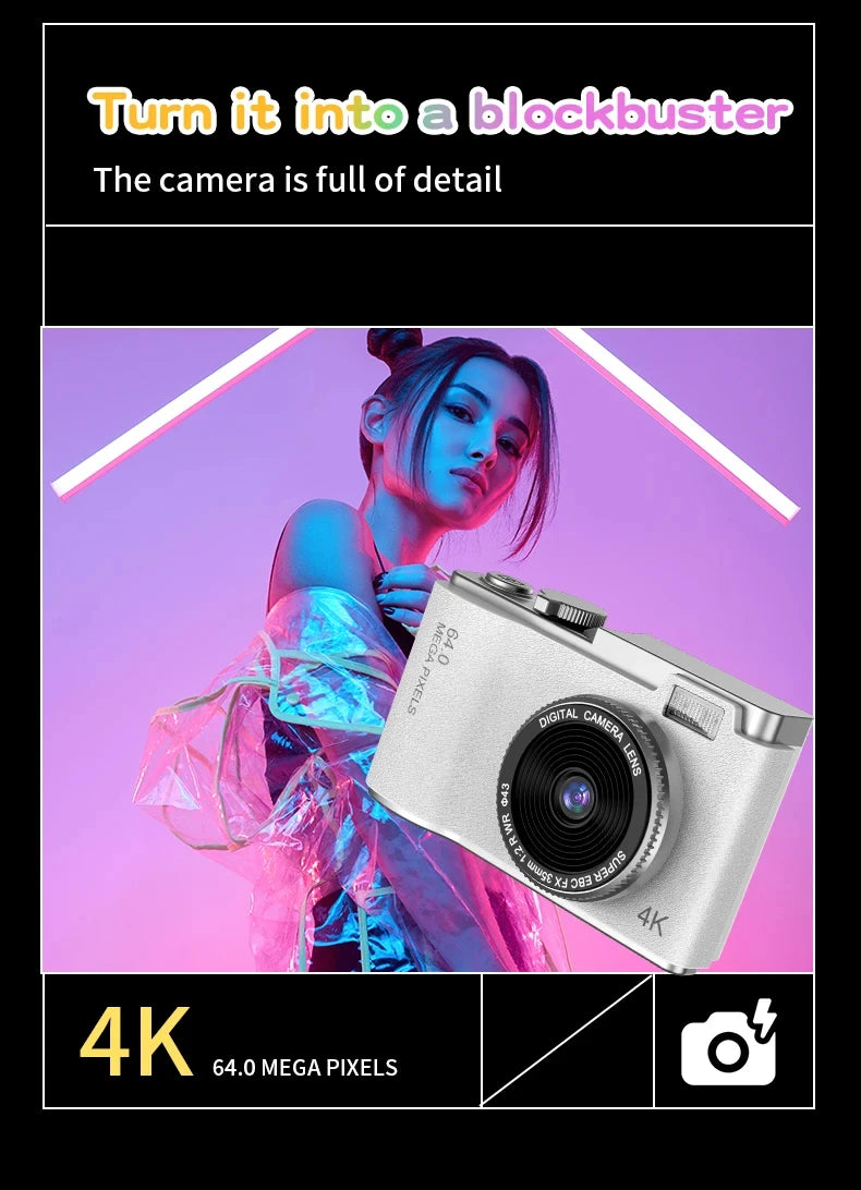 Digital Camera 4K HD Kid Camera 48MP Autofocus Vlogging Camera 2.4 inch Retro Fashion Portable Video Camcorder for Beginners