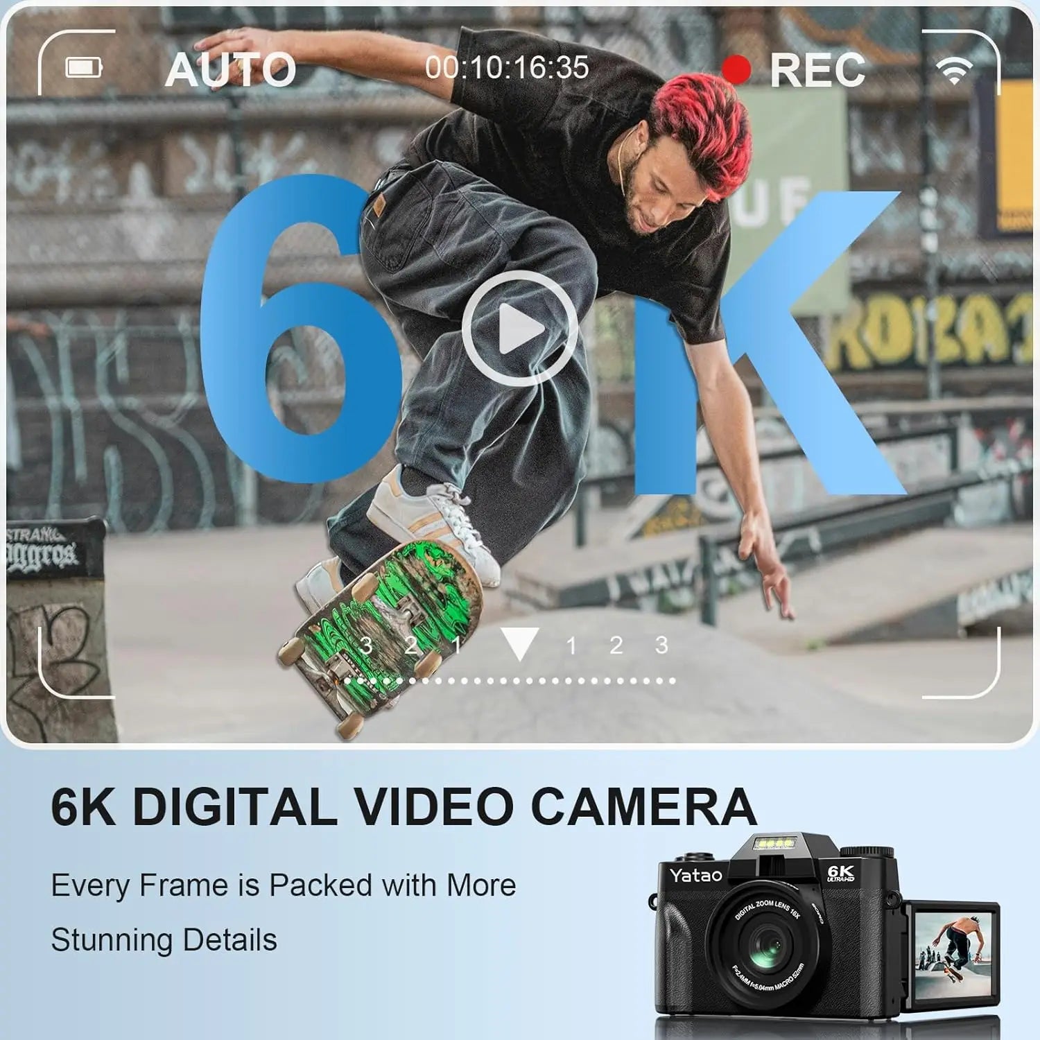 6K Digital Camera for Photography 16X Digital Zoom WiFi Video Cameras 64MP Autofocus YouTube Vlog Camcorder with 3'' Flip Screen