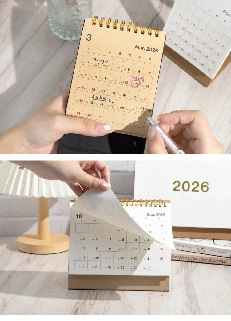 Journal GO Portable Simplified Standing Calendar 2026 Page Flip Desktop Ornament Check-in Planner Calendar School Office Supply
